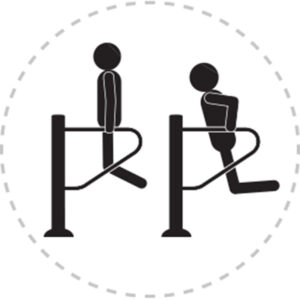 Pictogramme de mouvement destiné à guider l'utilisateur pour la bonne utilisation des équipements FitPark et la réalisation correcte des exercices.