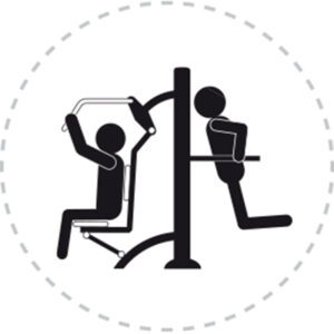 Pictogramme de mouvement destiné à guider l'utilisateur pour la bonne utilisation des équipements FitPark et la réalisation correcte des exercices.