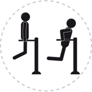 PictoMouv - M0326 Dips - FitPark Pictogramme de mouvement destiné à guider l'utilisateur pour la bonne utilisation des équipements FitPark et la réalisation correcte des exercices.