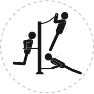 PictoMouv - M0327 Trio Dips Pump Traction Bras - FitPark Pictogramme de mouvement destiné à guider l'utilisateur pour la bonne utilisation des équipements FitPark et la réalisation correcte des exercices.