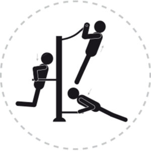 Pictogramme de mouvement destiné à guider l'utilisateur pour la bonne utilisation des équipements FitPark et la réalisation correcte des exercices.