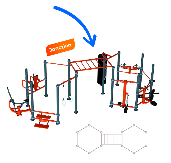 Jonction FST - Echelle horizontale avec 2 FST-Hexa - FitPark