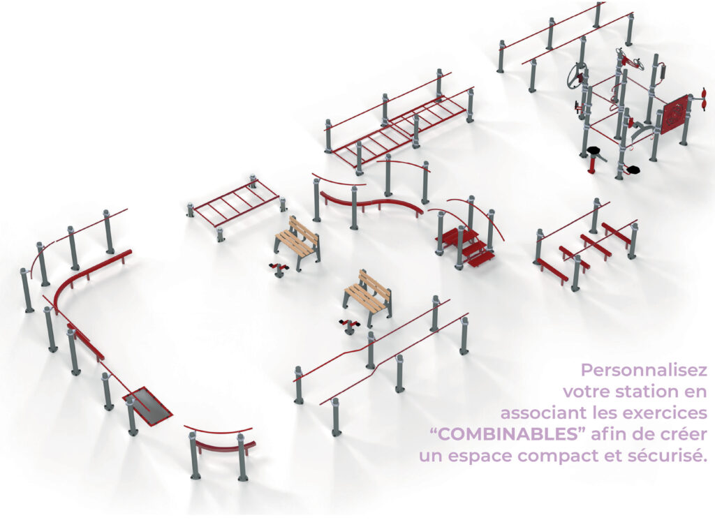 Parcours Motricite seniors - Station exercices combinables - FitParkFitPark Parcours Motricite seniors - Station exercices combinables - Personnalisez votre station en associant les exercices COMBINABLES afin de créer un espace compact et sécurisé - FitPark
